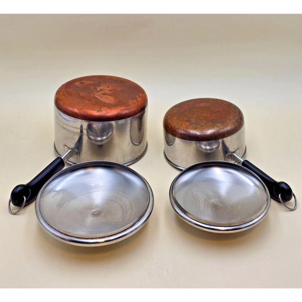 Revere Ware 1801 Saucepan Set 1.5 & 3 Quart Copper Bottom Stainless Clinton USA